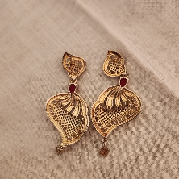 Vintage Faux Ruby and Diamond Stud-Dangle Earrings - Picture 6 of 17